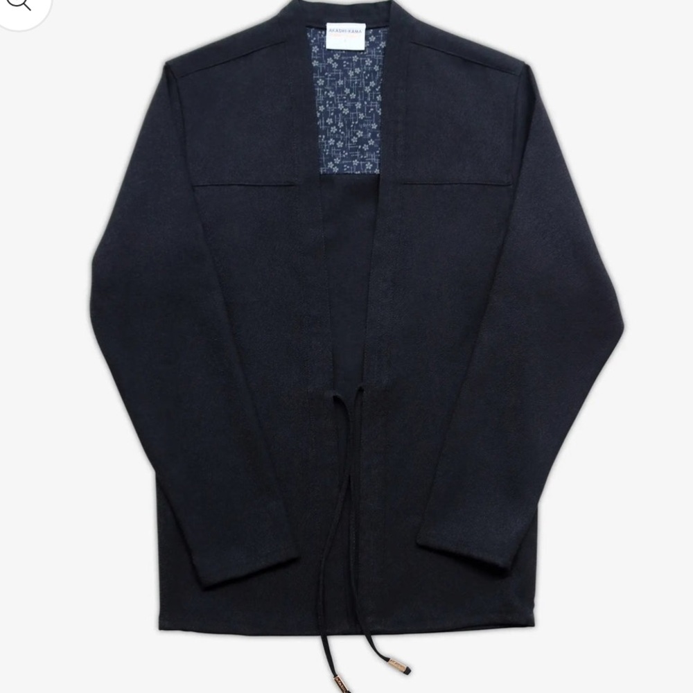 AKASHI KAMA EUC Cotton Noragi Jacket Technical Black Open Tie Front L